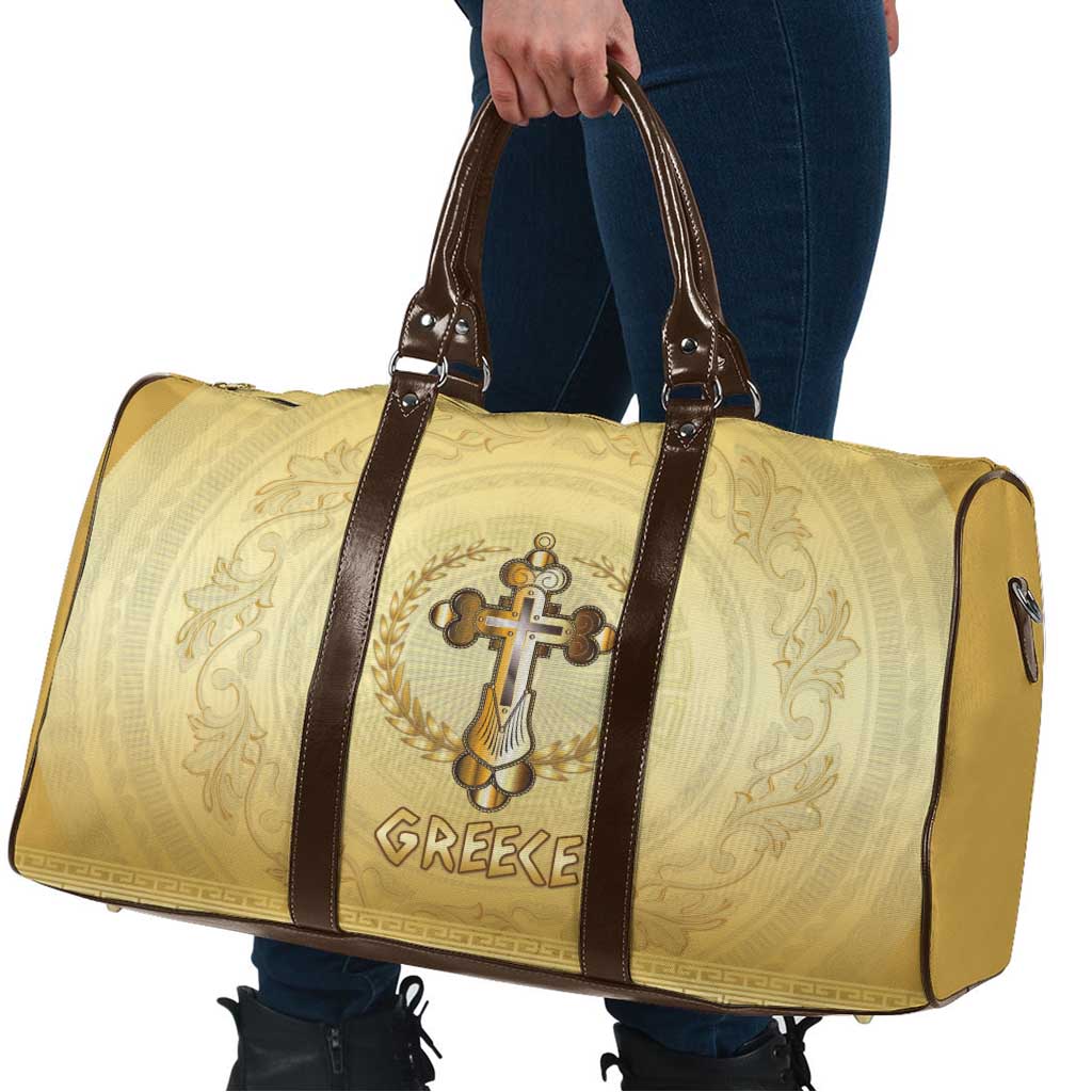 Greece Orthodox Cross Travel Bag Ancient Greek Key Gold Heritage