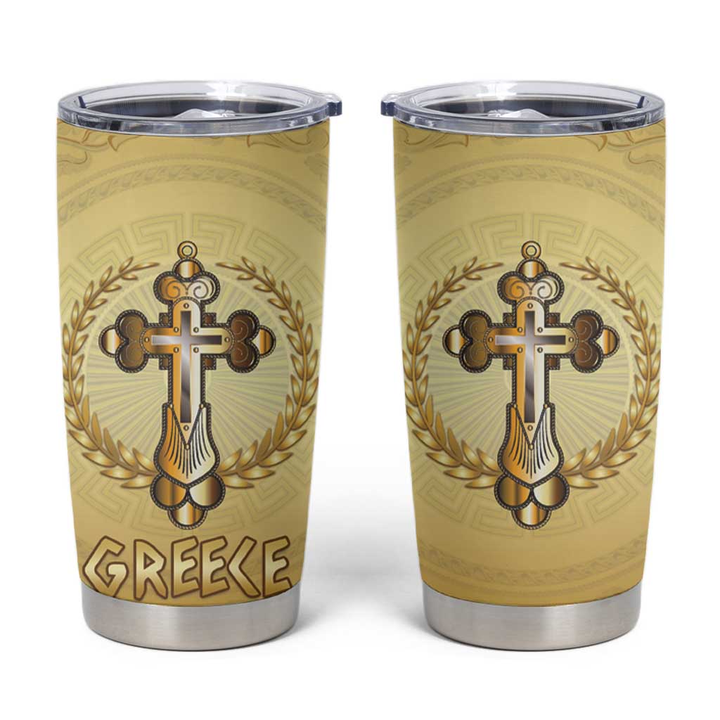 Greece Orthodox Cross Tumbler Cup Ancient Greek Key Gold Heritage