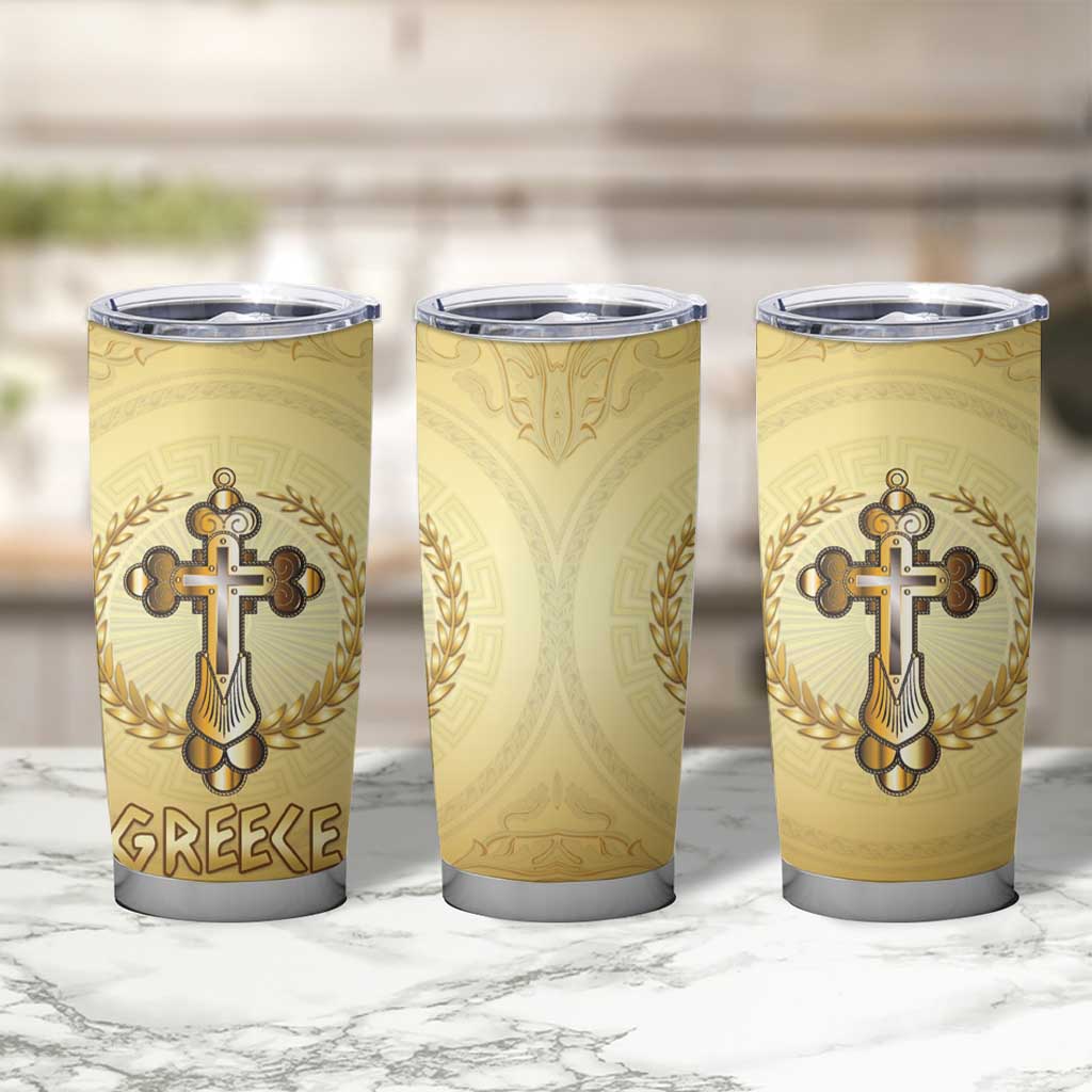 Greece Orthodox Cross Tumbler Cup Ancient Greek Key Gold Heritage