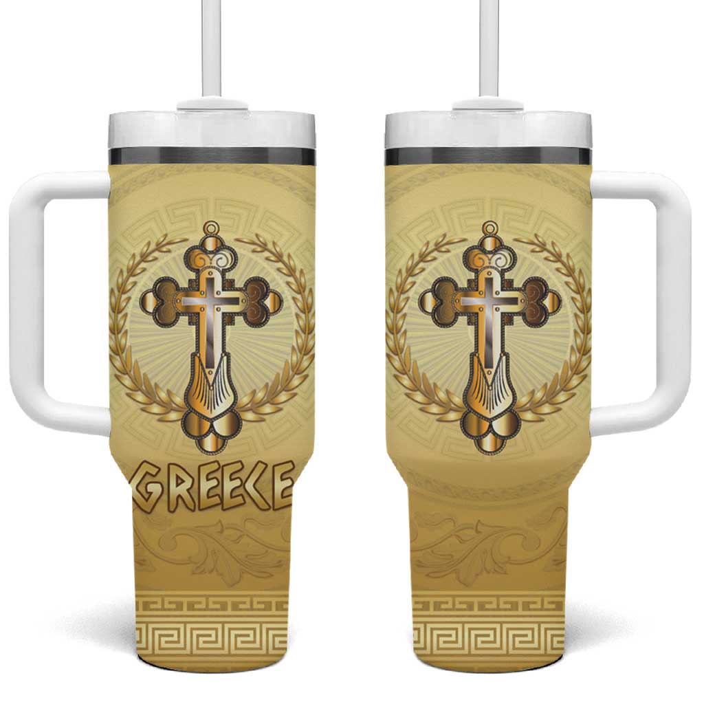 Greece Orthodox Cross Tumbler With Handle Ancient Greek Key Gold Heritage