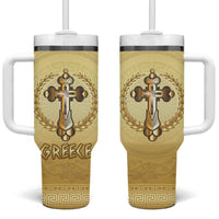 Greece Orthodox Cross Tumbler With Handle Ancient Greek Key Gold Heritage
