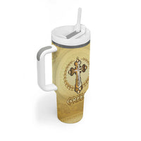 Greece Orthodox Cross Tumbler With Handle Ancient Greek Key Gold Heritage