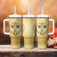 Greece Orthodox Cross Tumbler With Handle Ancient Greek Key Gold Heritage