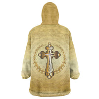 Greece Orthodox Cross Wearable Blanket Hoodie Ancient Greek Key Gold Heritage