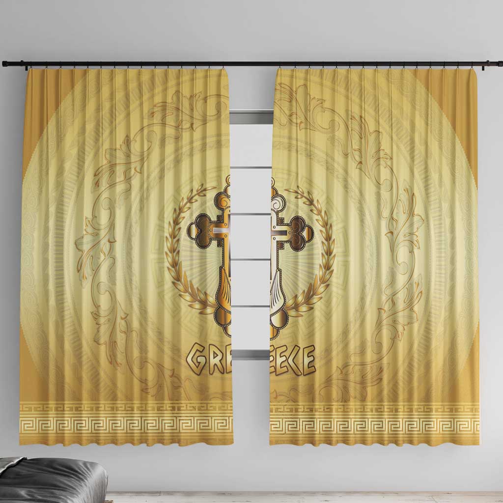 Greece Orthodox Cross Window Curtain Ancient Greek Key Gold Heritage