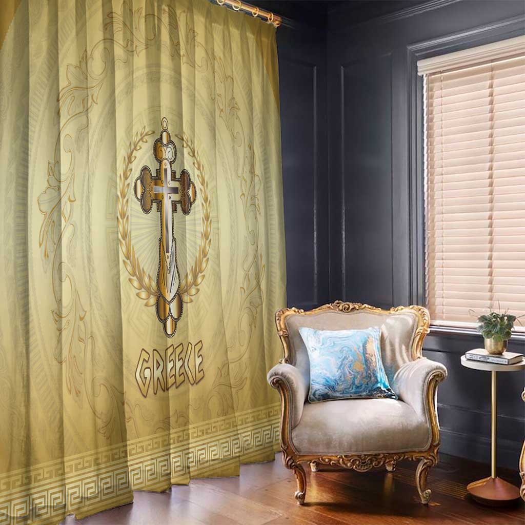 Greece Orthodox Cross Window Curtain Ancient Greek Key Gold Heritage