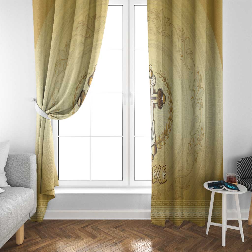 Greece Orthodox Cross Window Curtain Ancient Greek Key Gold Heritage