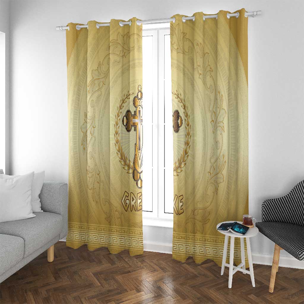 Greece Orthodox Cross Window Curtain Ancient Greek Key Gold Heritage
