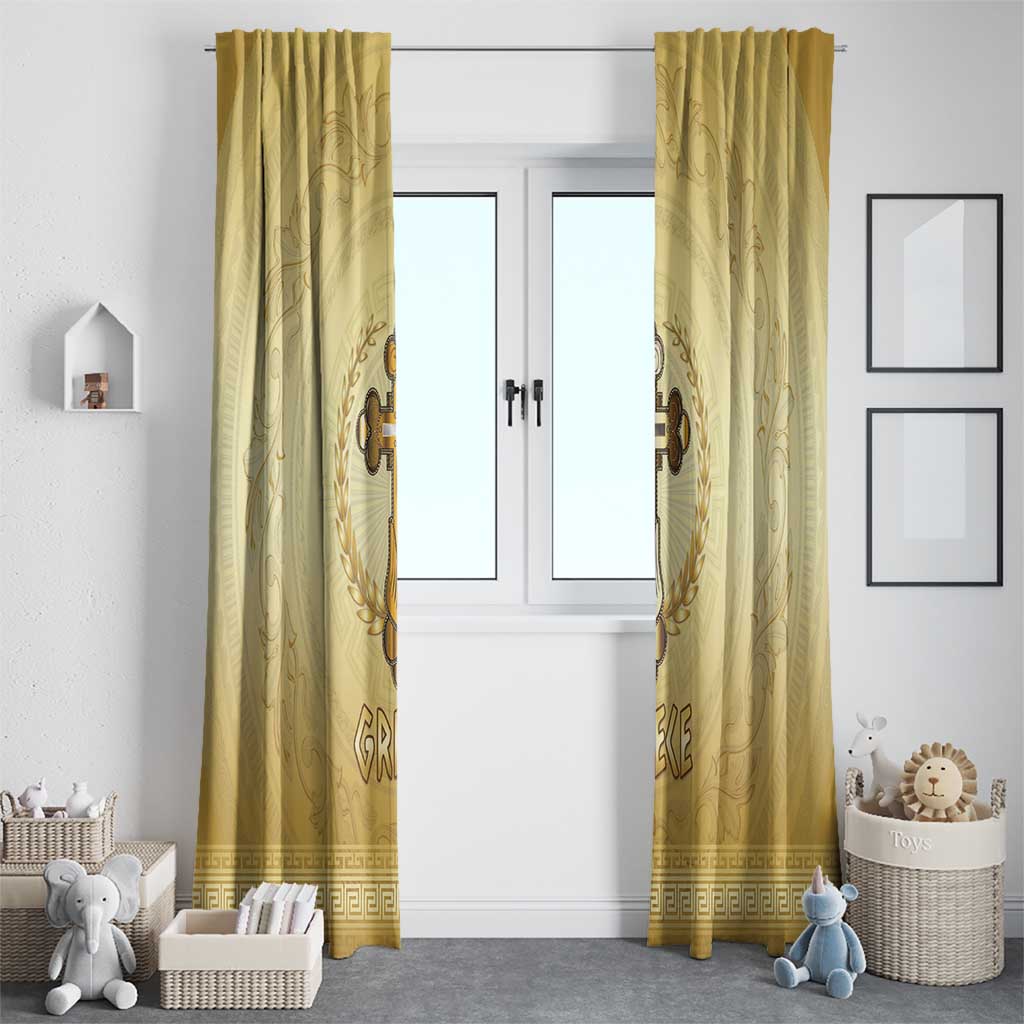 Greece Orthodox Cross Window Curtain Ancient Greek Key Gold Heritage