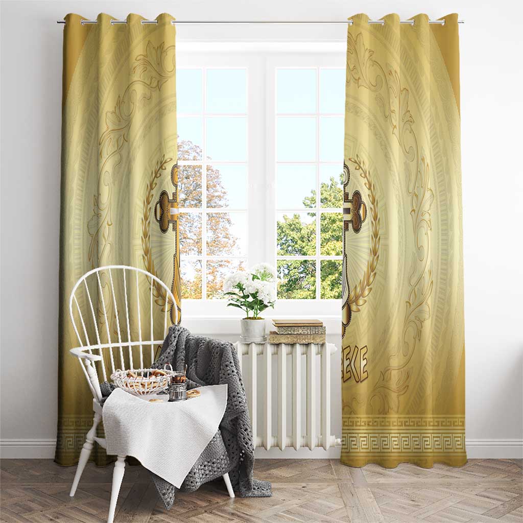 Greece Orthodox Cross Window Curtain Ancient Greek Key Gold Heritage