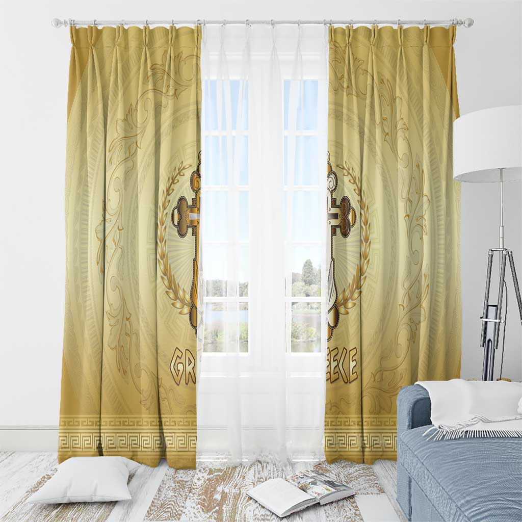 Greece Orthodox Cross Window Curtain Ancient Greek Key Gold Heritage