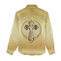 Greece Orthodox Cross Women Casual Shirt Ancient Greek Key Gold Heritage
