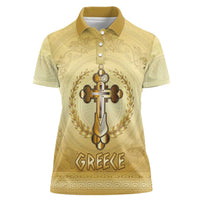 Greece Orthodox Cross Women Polo Shirt Ancient Greek Key Gold Heritage