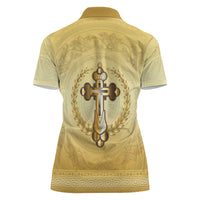 Greece Orthodox Cross Women Polo Shirt Ancient Greek Key Gold Heritage