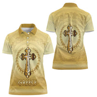 Greece Orthodox Cross Women Polo Shirt Ancient Greek Key Gold Heritage