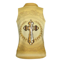 Greece Orthodox Cross Women Sleeveless Polo Shirt Ancient Greek Key Gold Heritage