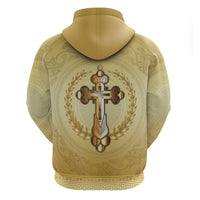 Greece Orthodox Cross Zip Hoodie Ancient Greek Key Gold Heritage