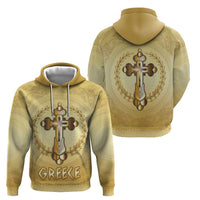 Greece Orthodox Cross Zip Hoodie Ancient Greek Key Gold Heritage