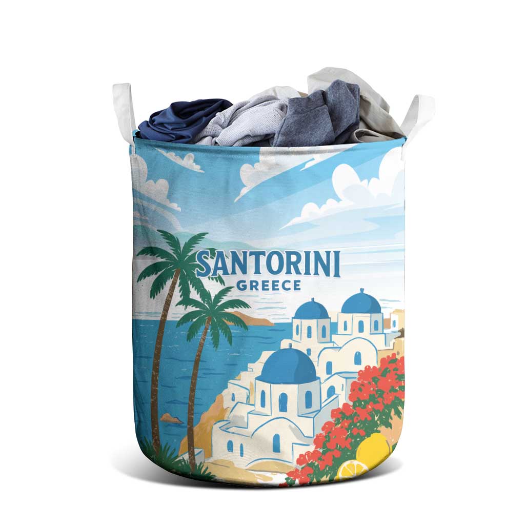 Greece Santorini Laundry Basket Greek Island Blue Dome Architecture Art