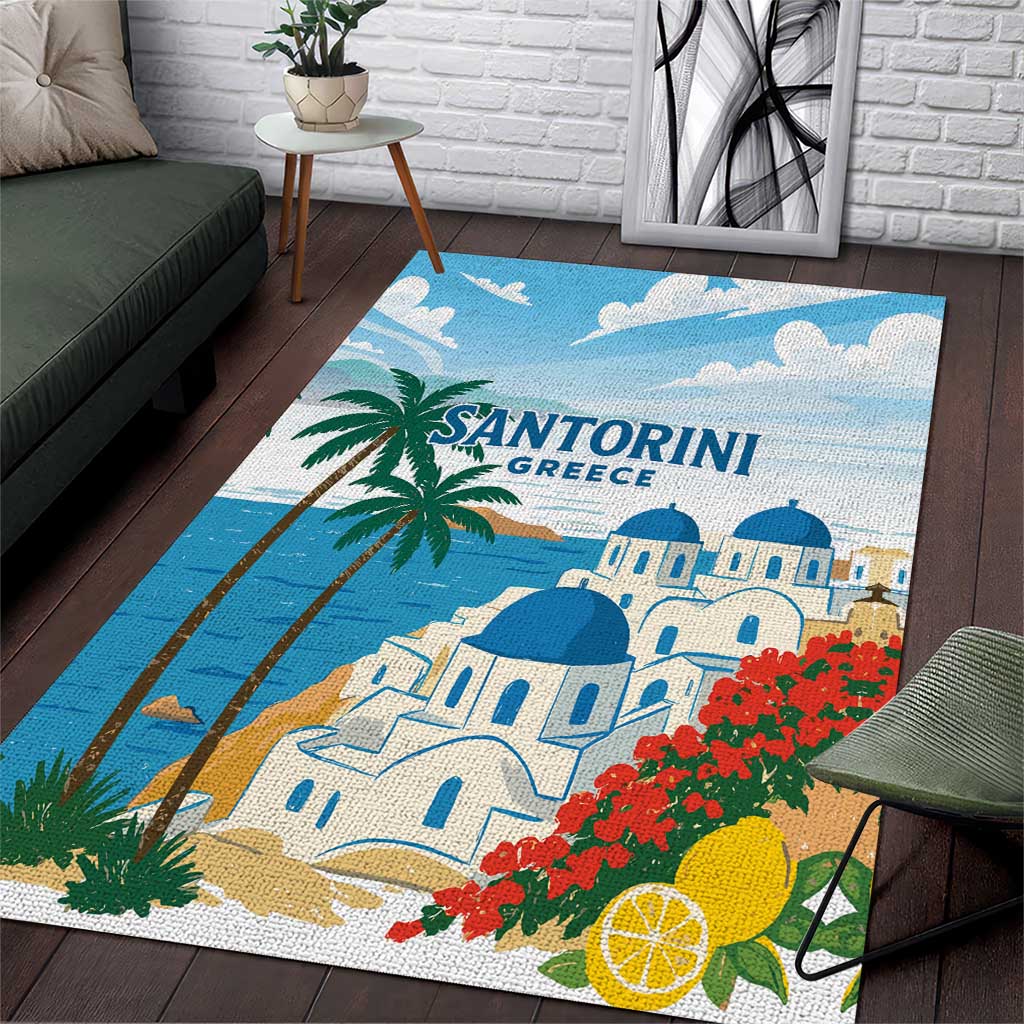 Greece Santorini Area Rug Greek Island Blue Dome Architecture Art
