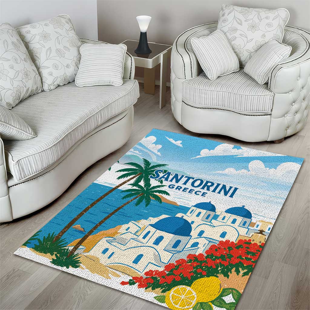 Greece Santorini Area Rug Greek Island Blue Dome Architecture Art