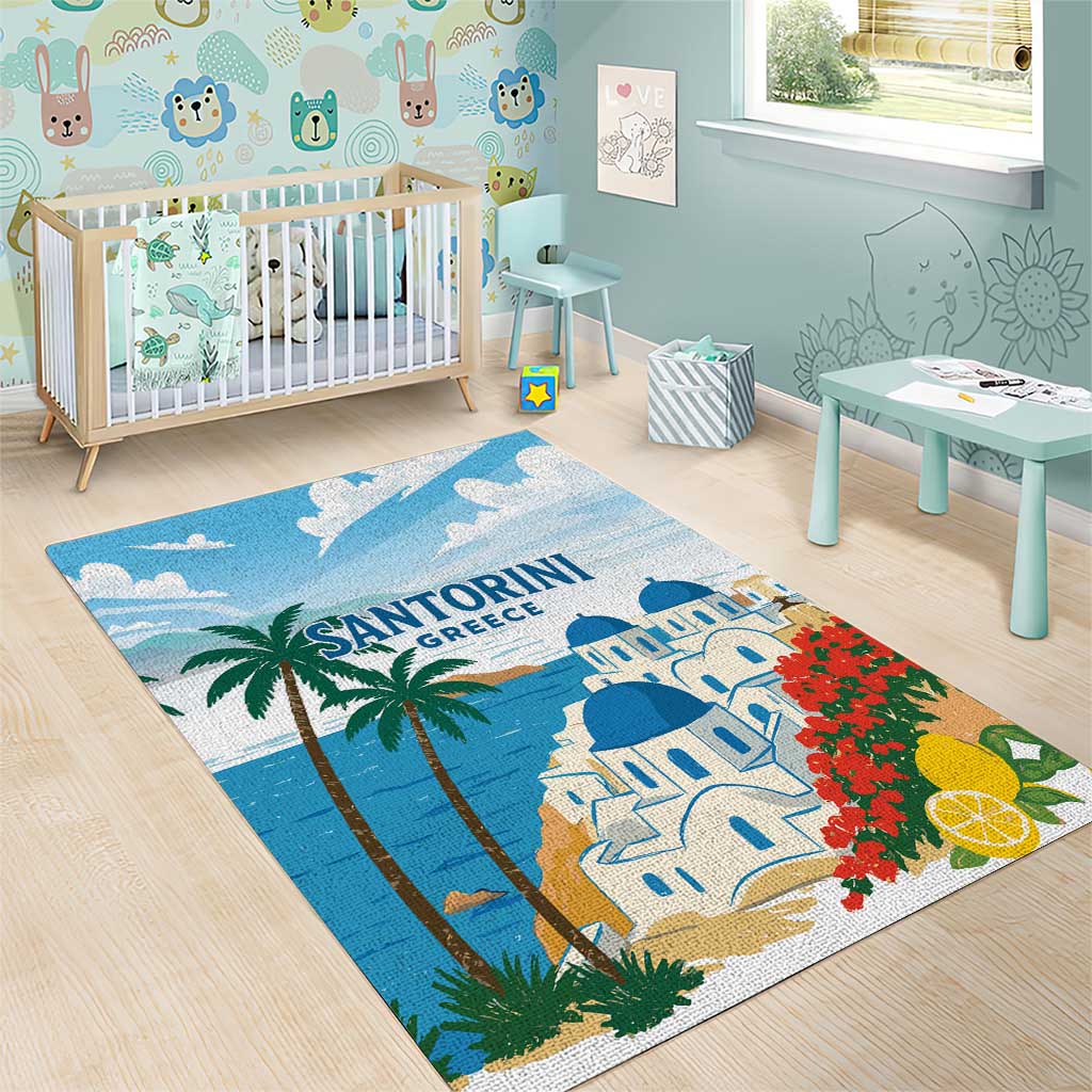 Greece Santorini Area Rug Greek Island Blue Dome Architecture Art