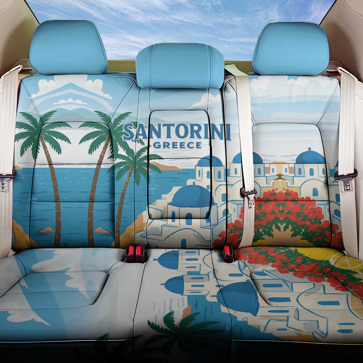 Greece Santorini Back Car Seat Cover Greek Island Blue Dome Architecture Art