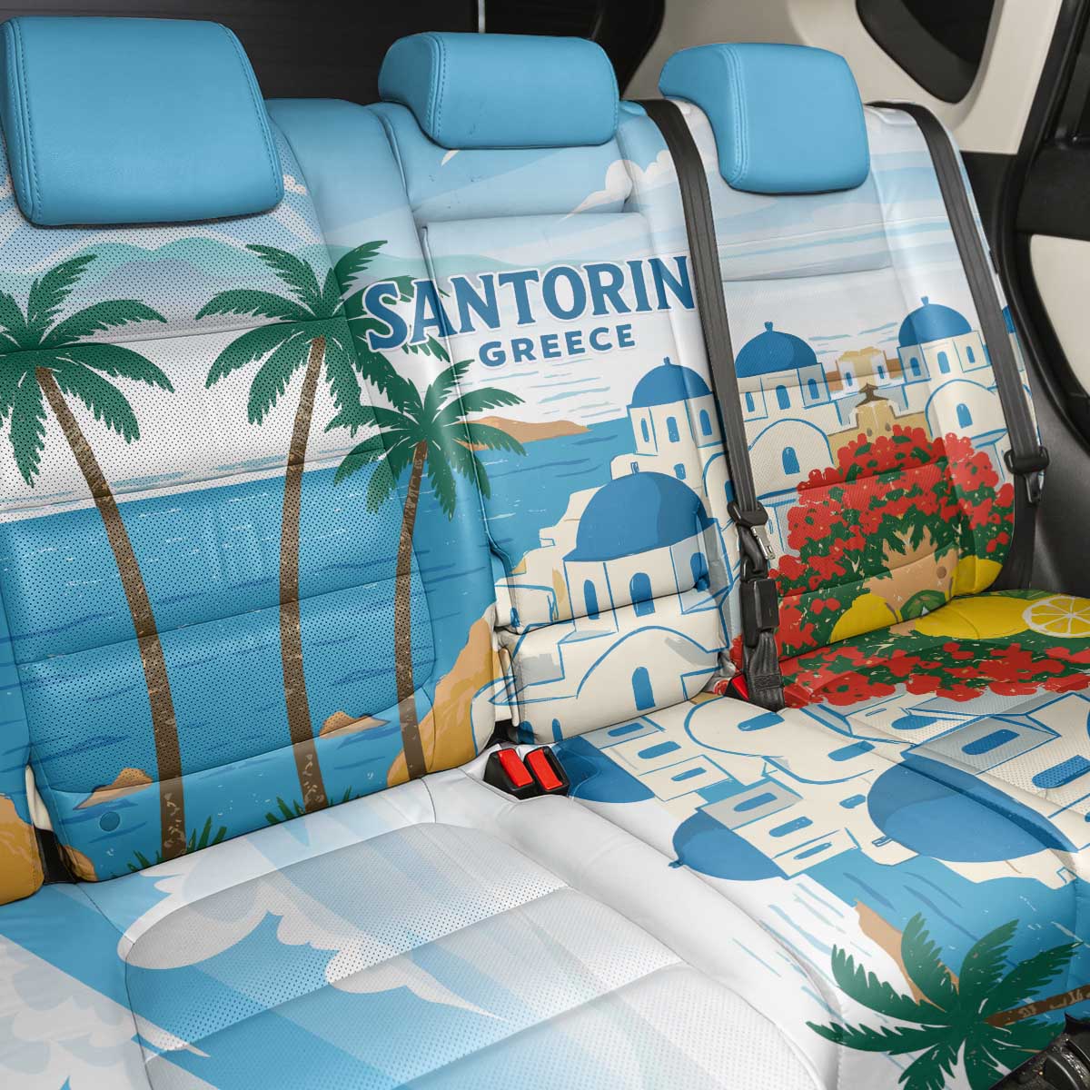 Greece Santorini Back Car Seat Cover Greek Island Blue Dome Architecture Art