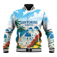 Greece Santorini Personalized Baseball Jacket Greek Island Blue Dome Architecture Art