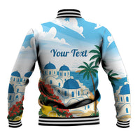 Greece Santorini Personalized Baseball Jacket Greek Island Blue Dome Architecture Art