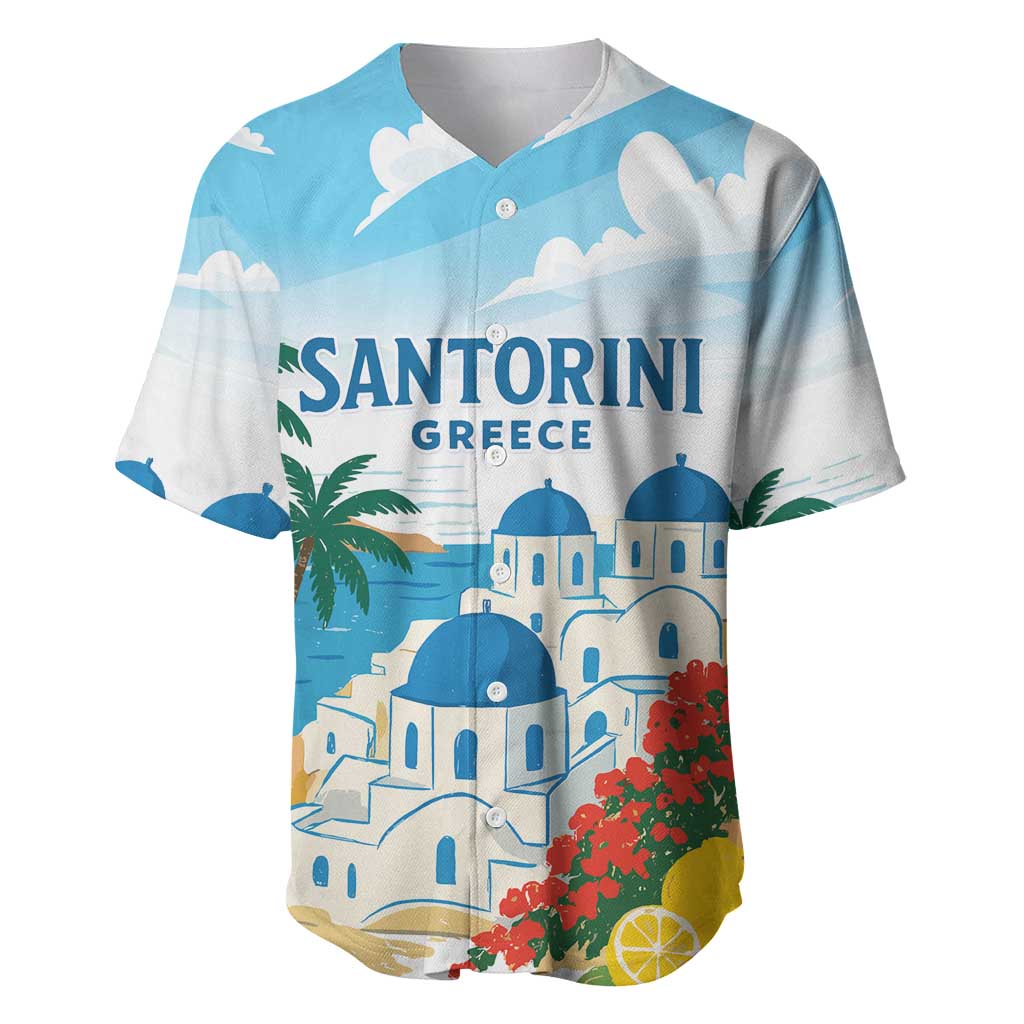 Greece Santorini Personalized Baseball Jersey Greek Island Blue Dome Architecture Art