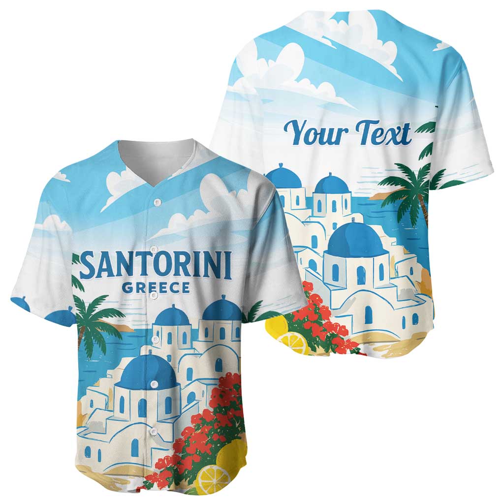 Greece Santorini Personalized Baseball Jersey Greek Island Blue Dome Architecture Art