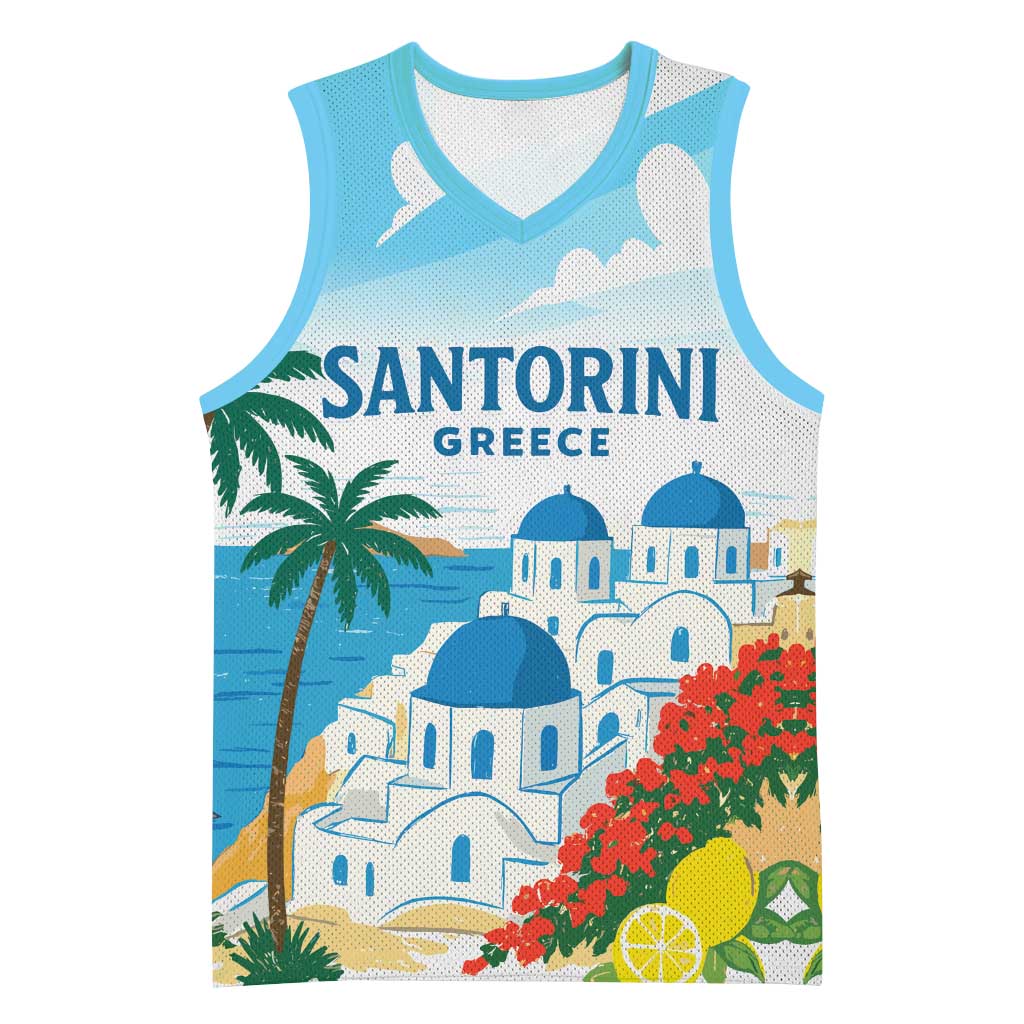 Greece Santorini Personalized Basketball Jersey Greek Island Blue Dome Architecture Art