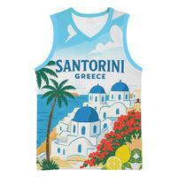 Greece Santorini Personalized Basketball Jersey Greek Island Blue Dome Architecture Art