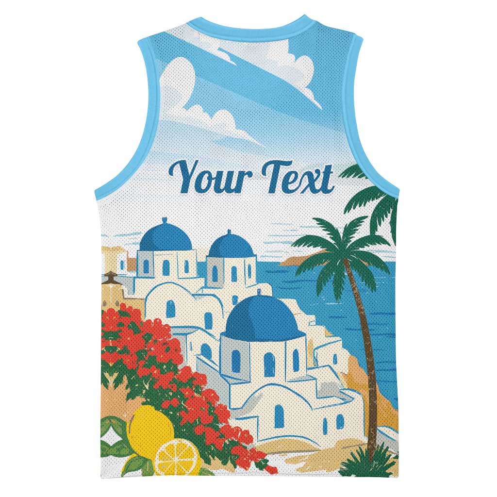 Greece Santorini Personalized Basketball Jersey Greek Island Blue Dome Architecture Art