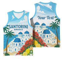 Greece Santorini Personalized Basketball Jersey Greek Island Blue Dome Architecture Art