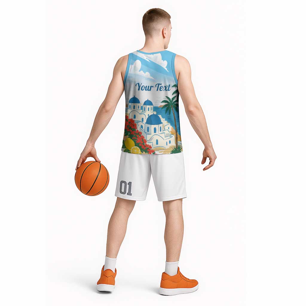 Greece Santorini Personalized Basketball Jersey Greek Island Blue Dome Architecture Art
