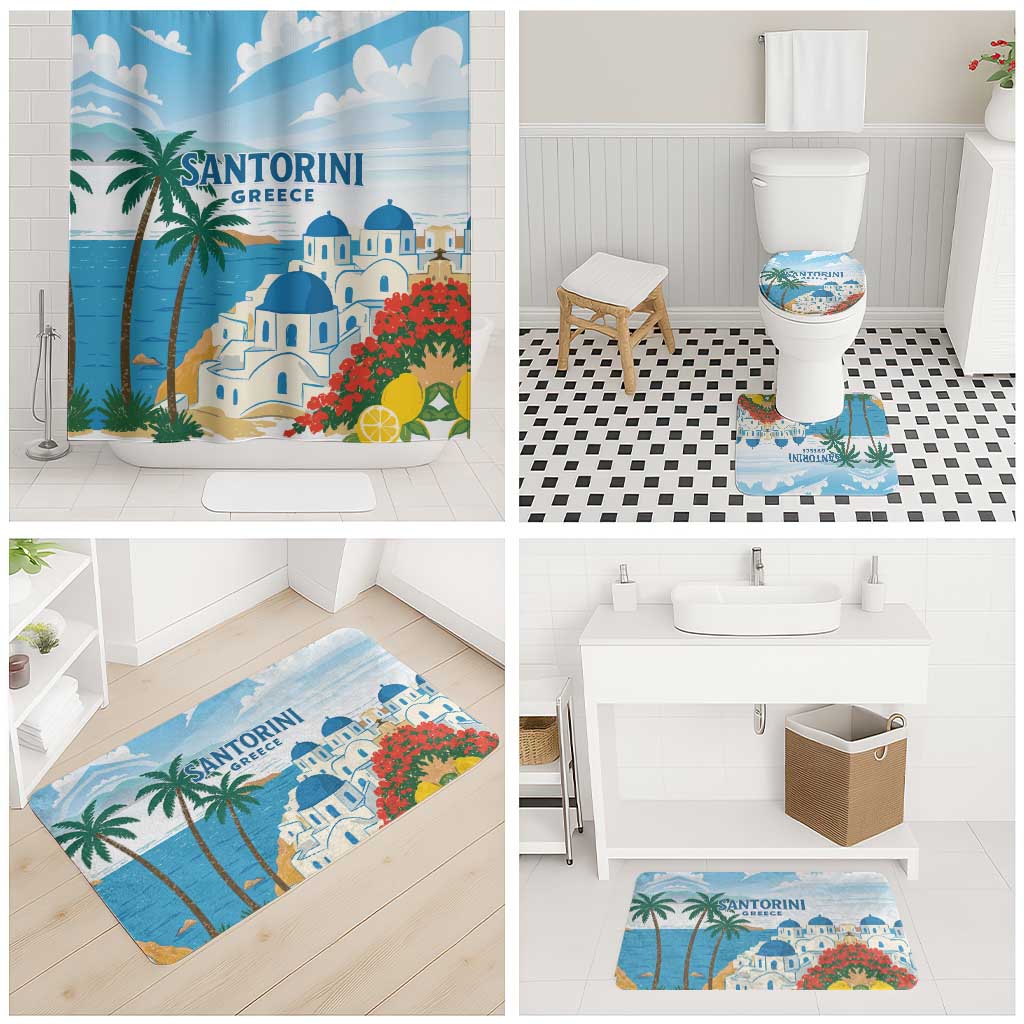 Greece Santorini Bathroom Set Greek Island Blue Dome Architecture Art