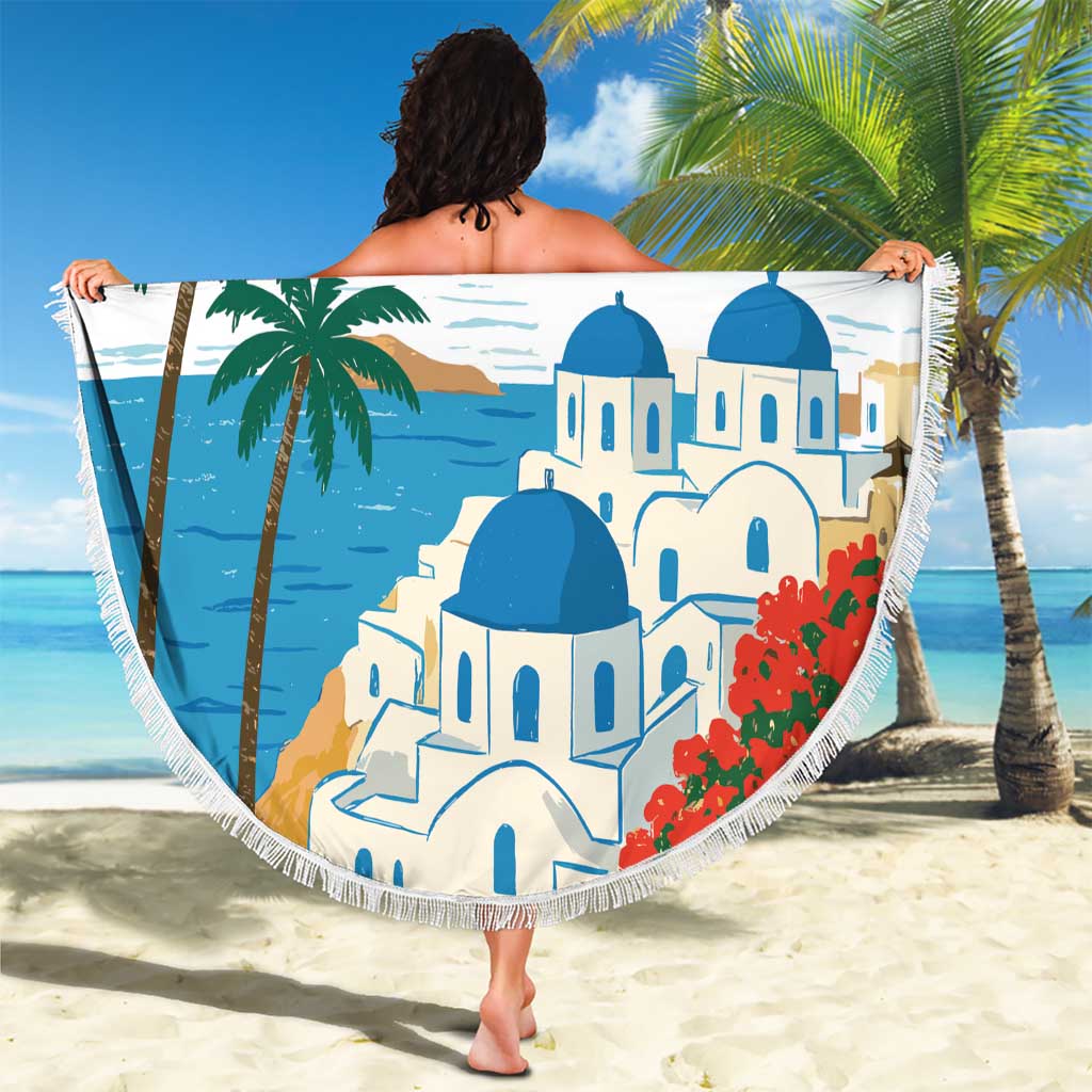 Greece Santorini Beach Blanket Greek Island Blue Dome Architecture Art