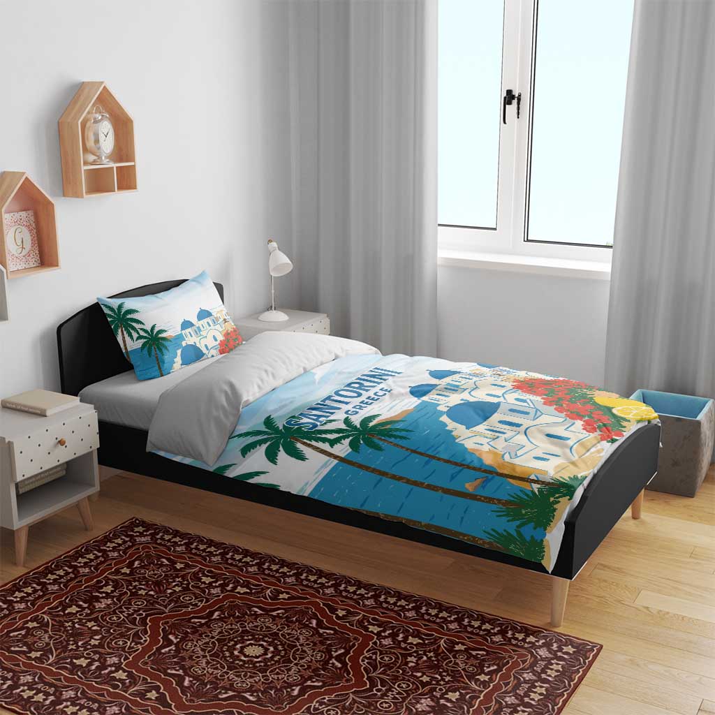 Greece Santorini Bedding Set Greek Island Blue Dome Architecture Art
