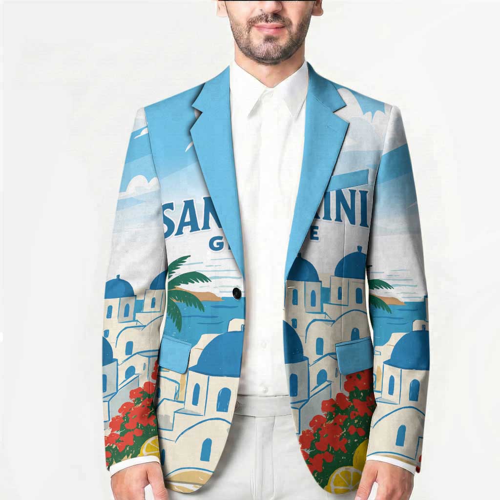 Greece Santorini Personalized Blazer Greek Island Blue Dome Architecture Art