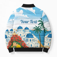 Greece Santorini Personalized Bomber Puffer Jacket Greek Island Blue Dome Architecture Art