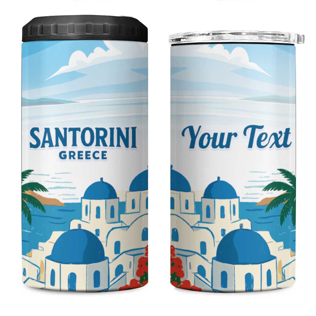 Greece Santorini Personalized 4 in 1 Can Cooler Tumbler Greek Island Blue Dome Architecture Art
