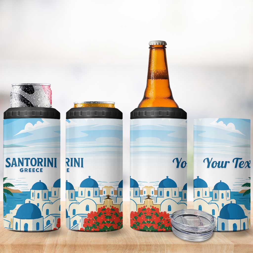 Greece Santorini Personalized 4 in 1 Can Cooler Tumbler Greek Island Blue Dome Architecture Art