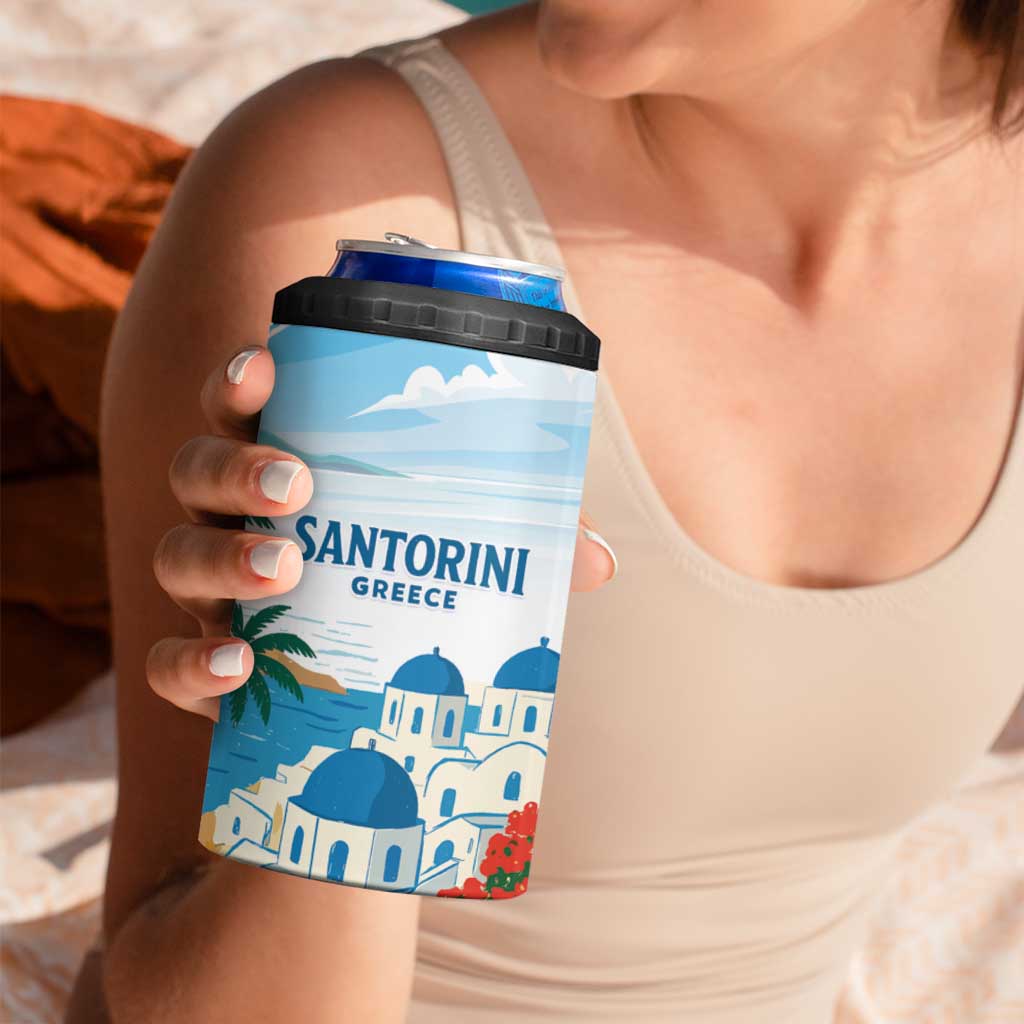 Greece Santorini Personalized 4 in 1 Can Cooler Tumbler Greek Island Blue Dome Architecture Art