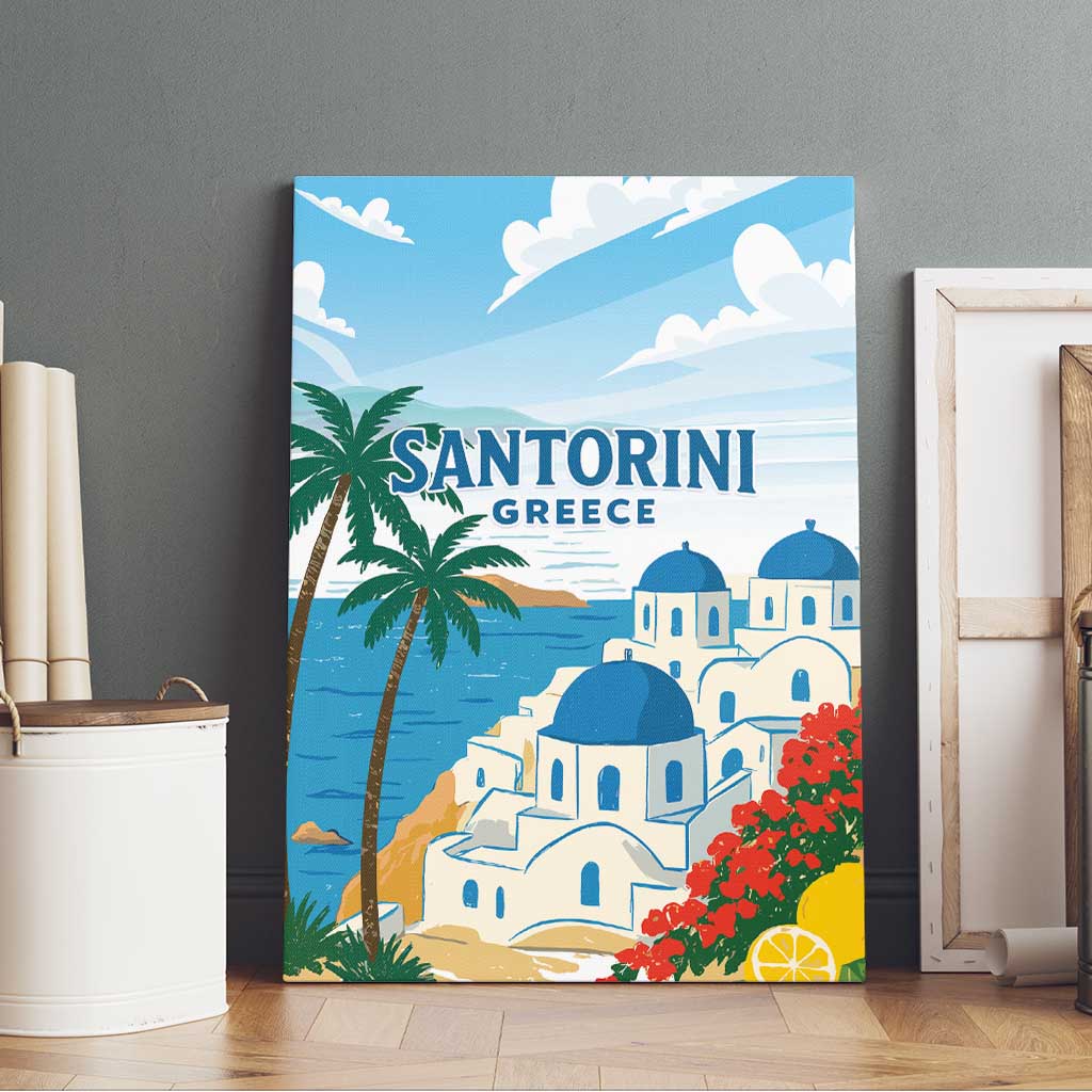 Greece Santorini Canvas Wall Art Greek Island Blue Dome Architecture Art