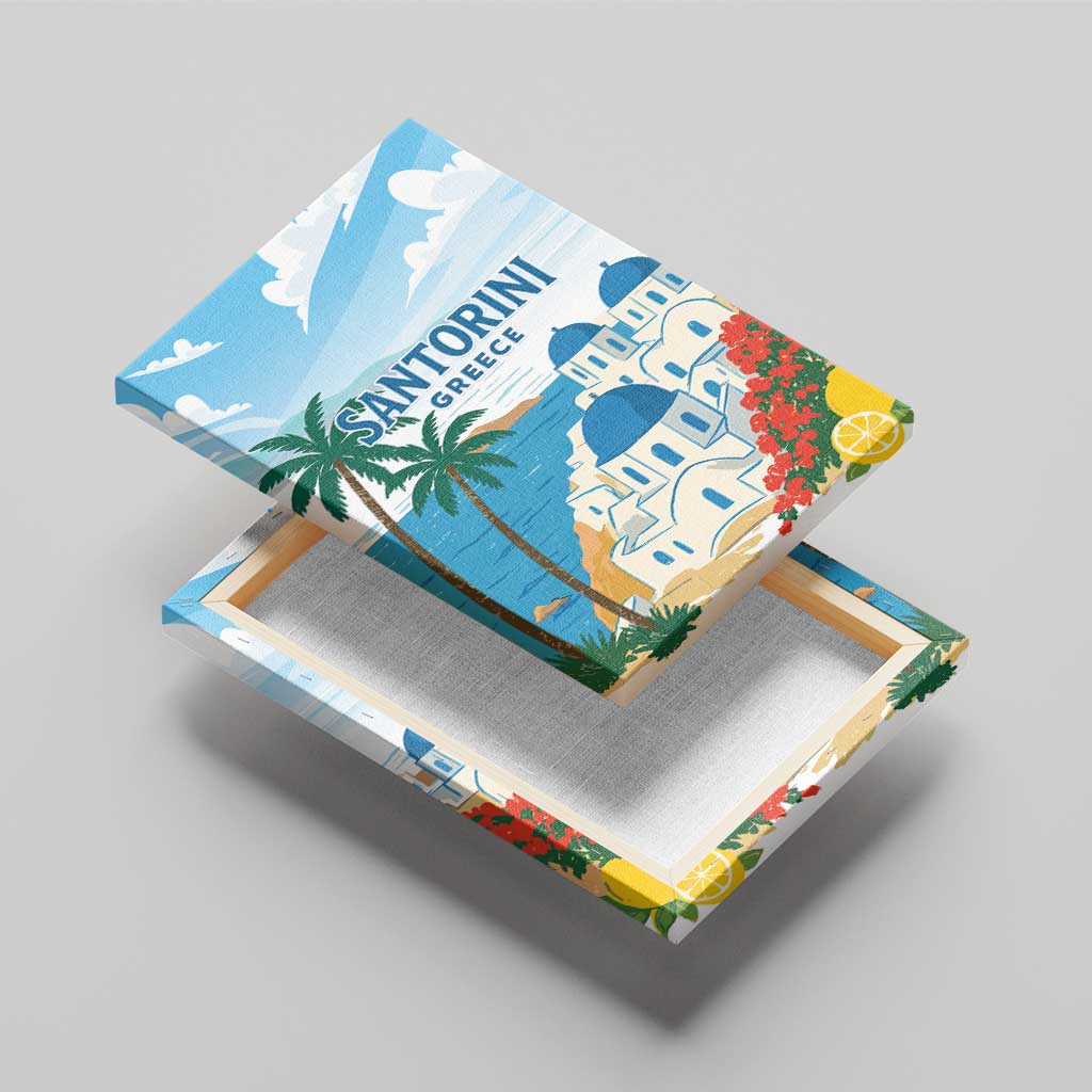 Greece Santorini Canvas Wall Art Greek Island Blue Dome Architecture Art
