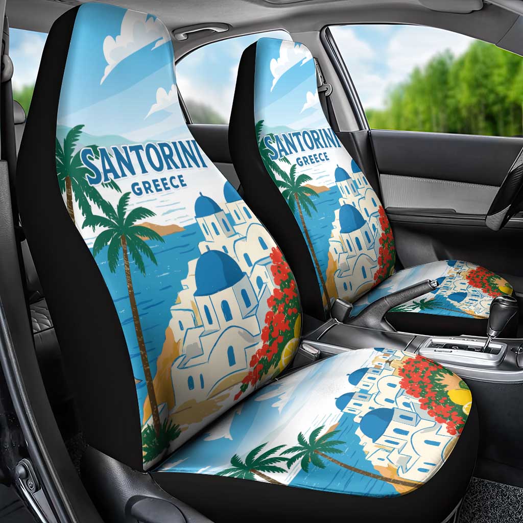 Greece Santorini Car Seat Cover Greek Island Blue Dome Architecture Art