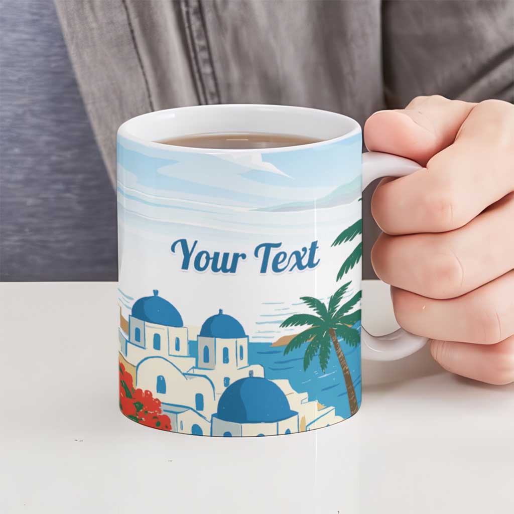 Greece Santorini Personalized Ceramic Mug Greek Island Blue Dome Architecture Art