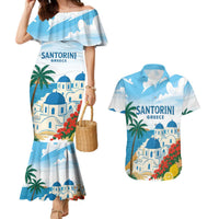 Greece Santorini Personalized Couples Matching Mermaid Dress and Hawaiian Shirt Greek Island Blue Dome Architecture Art